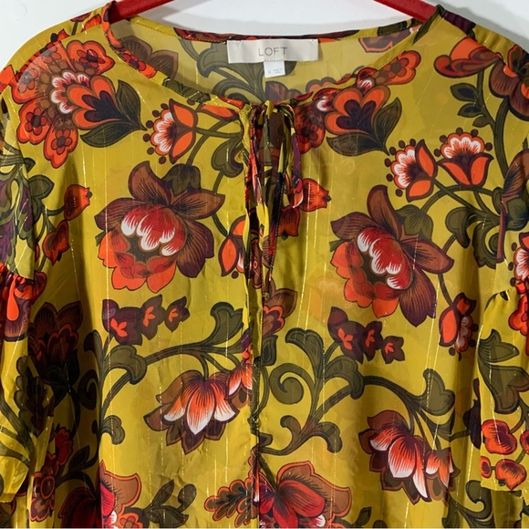 2/$35 Loft mustard Floral Peasant top - Picture 4 of 12